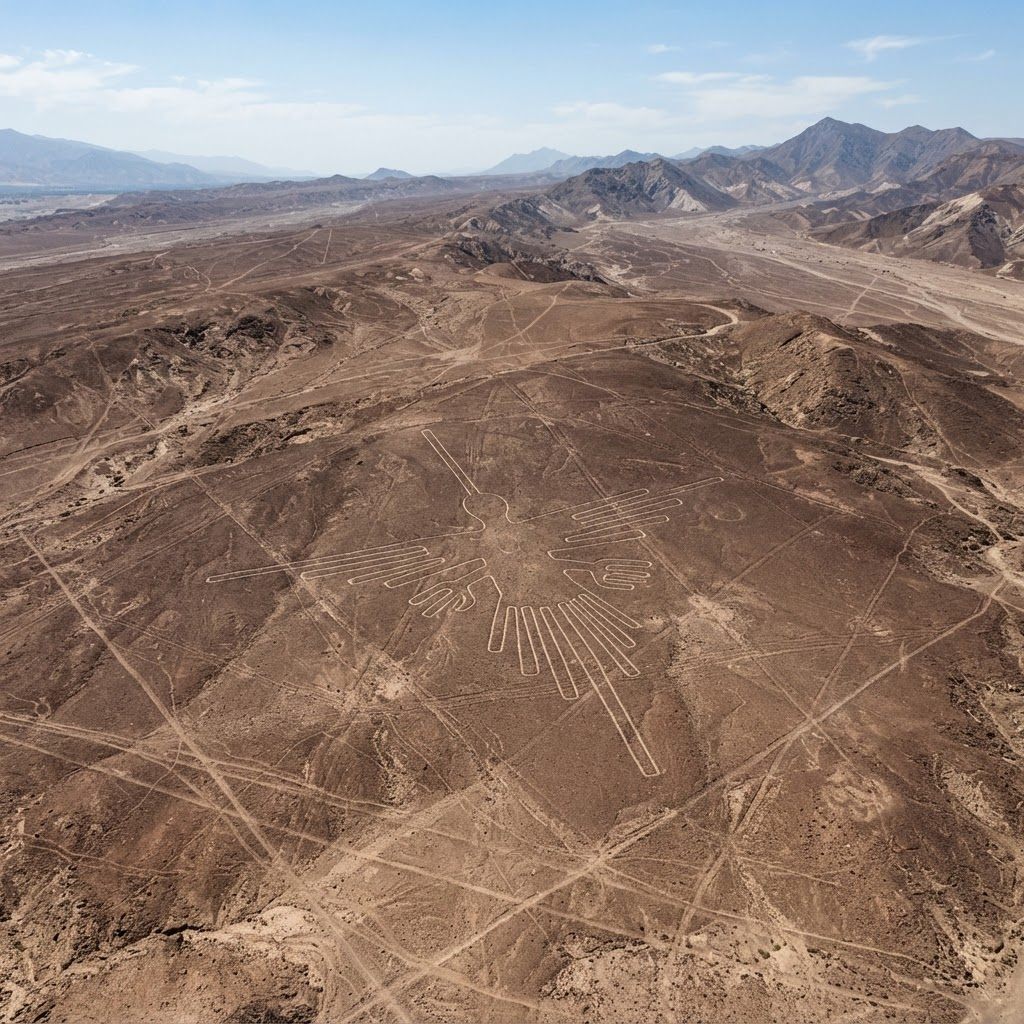 Nazca Plateau — Hummingbird Geoglyph (Aerial)